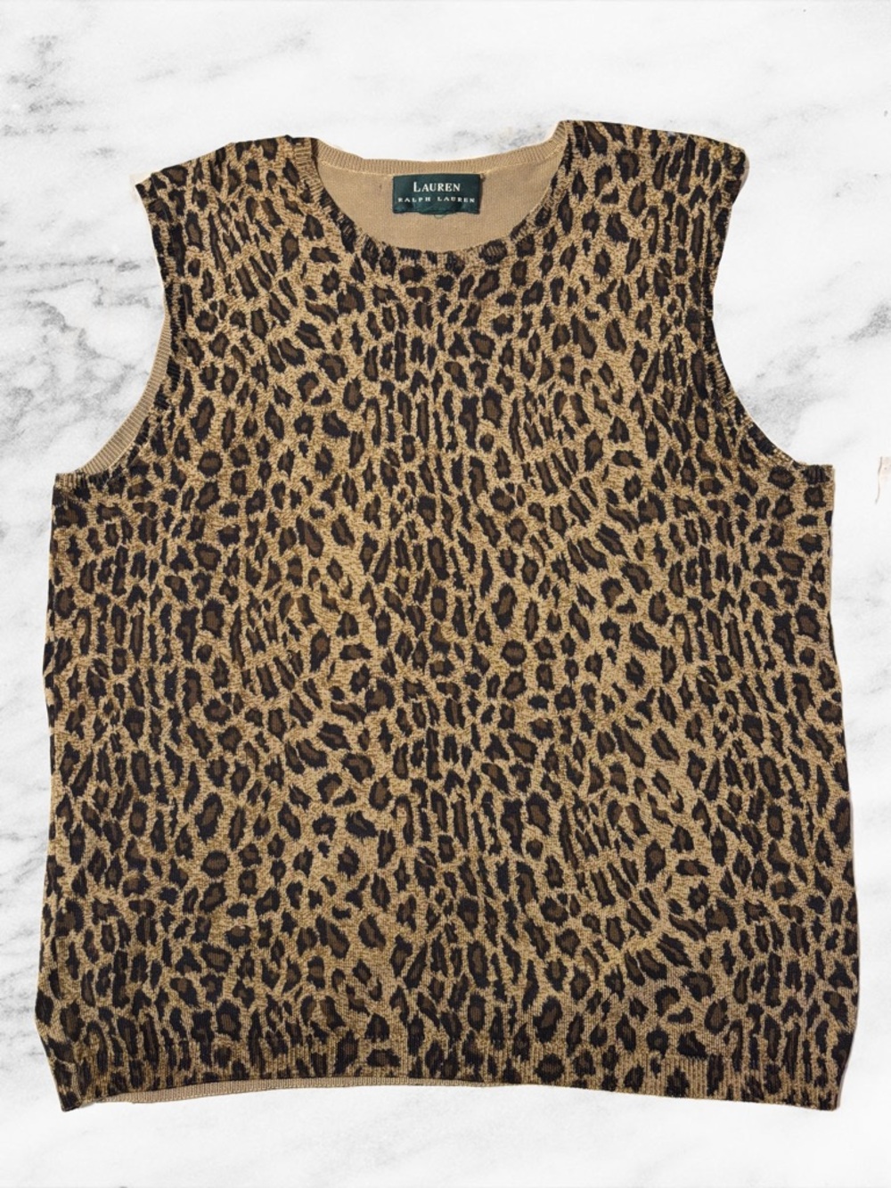 Ralph Lauren Leopard Print Knit Vest in Tan and Black